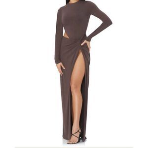 AFRM Brie Long Sleeve Side Cutout Maxi Dress in Java Brown Size XXS